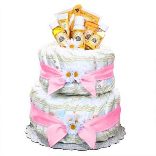 Burt Bees Baby Girl Newborn Diaper Cake Pink Gift Basket Lotion Talc