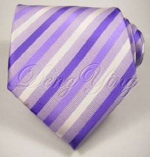 DENG YING New Striped Purple White Jacquard Woven Mens 100% Silk Ties