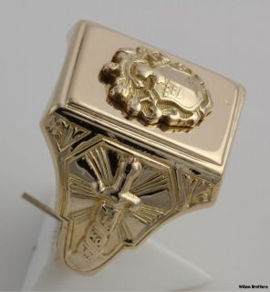 Vintage Demolay Masonic Ring   10k Yellow Gold Solid Back Band 12.8g
