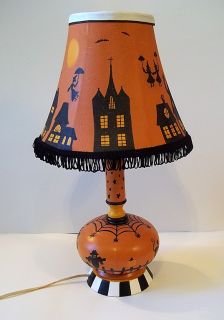 Handpainted Halloween Lamp OOAK Demy HP Witches Black Cats Glass Wood