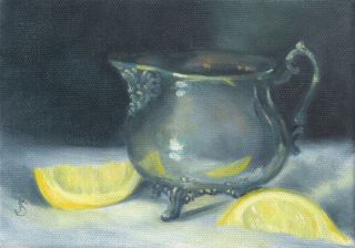 Sepos Daily Painting a Day Still Life vintage & footed Silver Creamer