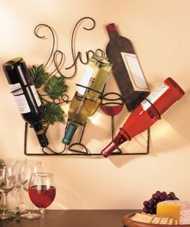Wall Wine Bottle Holder Kitchen Vineyard Decor Holds 3 Bottles