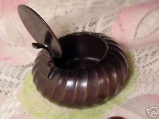 Vintage Antique Metal Compact Ashtray Hinged Lid Fluted