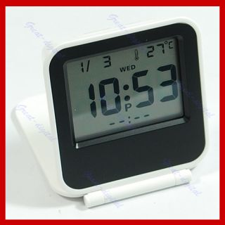 Travel Digital Clock Alarm Thermometer Snooze White New