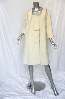 Derek Lam Quilted Cream Contrast Trim Blanket Luxury Coat Long Jacket