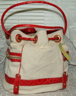 New Brahmin Dee Dee Windjammer Drawstring Red Croc Bag Handbag Purse