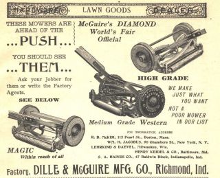 1896 Ad A Dille McGuire Richmond Worlds Fair Mower