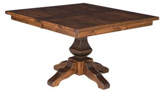 Amish Rustic Square Dining Table Pedestal Leaf Solid Wood Furniture 54