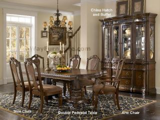  Double Pedestal Table and Chairs 7pc Dining Room Furniture Set