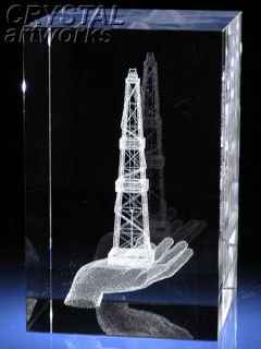 Oil Derrick on Hand 3D Laser Etched Crystal L1005S