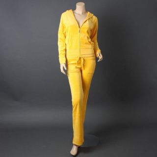Designer Yellow Velour Long Sleeve Woman Tracksuit Pocket Jacket Pant