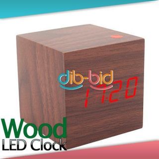 Modern Wood Desktop Digital LED Alarm Clock Brown Color