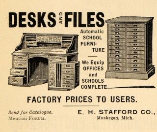 1895 Ad Desks Files Furniture E H Stafford Co Muskegon   ORIGINAL