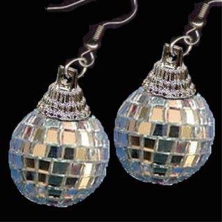 Funky Mini Disco Mirror Ball Earring Mardi Gras Jewelry