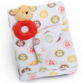 Disney Baby Pooh Snuggly Blanket and Character Ring Rattle Gift Set