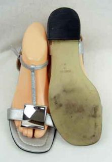Ditto by Van Eli Silver Leather Strappy Sandals Metal Embellishment 7