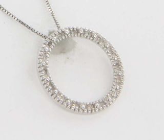   10 14K White Gold Pave Diamond Circle Pendant Necklace Fine Jewelry