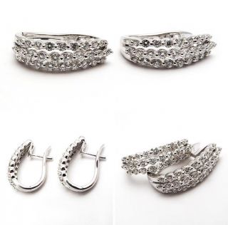  Diamond Huggie Hoop Earrings Solid 14k White Gold Estate Jewelry