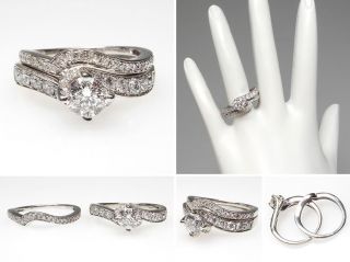 Estate Diamond Engagement Ring Bridal Set Solid 14K White Gold