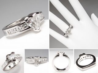 Heart Cut Diamond Engagement Ring w/ Princess Cut Accents 14K White