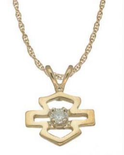 Harley Davidson 10K Gold Diamond Bar Shield Silhouette Necklace