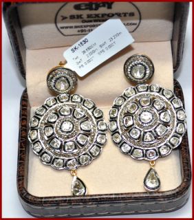 68ctw Rose Antique Cut Diamond 14k Gold Earrings Danglers for