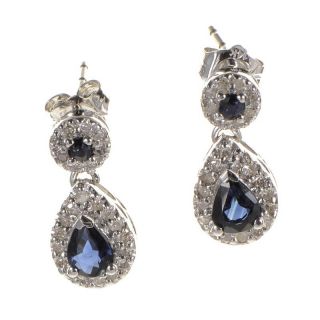 10K White Gold Sapphire Diamond Drop Earrings