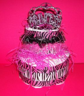 Princess Hot Pink Zebra Print Diaper Cake