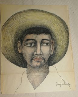 Original Drawing on Rize Paper Signed Diego Rivera