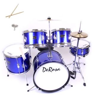 DeRosa 5 Piece 16 Inch Junior Drum Set Bundle   Metallic Blue