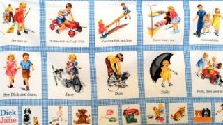 New Dick and Jane Story Book Fabric Panel Childrens Kids Nursery