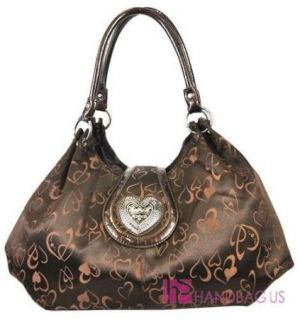 Designer Inspired Heart Love Fashion Flap Top Hobo Handbag Purse Brown
