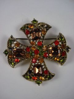  Vintage Kramer Rhinestone Maltese Cross Brooch Pin Designer Signed NR