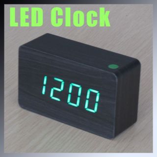  LED Wooden Wood Desktop USB AAA Digital Alarm Clock Night Light