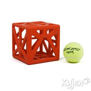 CAGEY CUBE DOG TOY PUZZLE Rubber Cage Tennis Ball Puppy Dog Toy