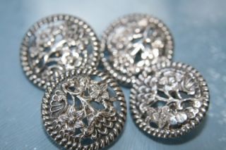 STERLING SOLID SILVER BUTTONS SET OF 4 HM CHESTER 1902   13g CS*FC