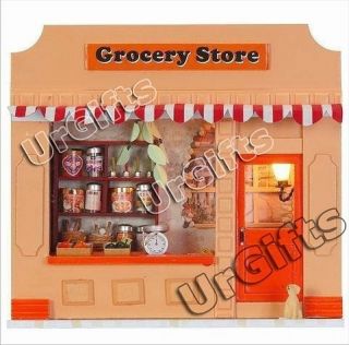 Dollhouse Miniature Model DIY Kit w Light Grocery Store Shop