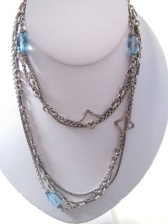 David Yurman Silver Blue Topaz Quatrefoil Multi Long Chain Necklace 32