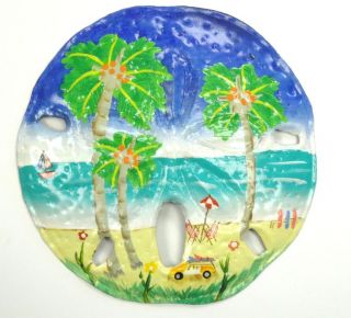 tropical beach palm tree sand dollar haitian metal