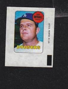 1969 Topps Decal Insert Don Drysdale Los Angeles Dodgers NMT $10