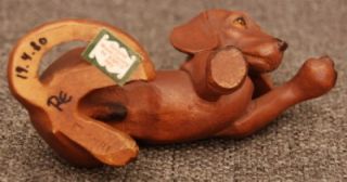 Vintage Signed Anri Diller Hand Carved Playful Dachshund Figurine