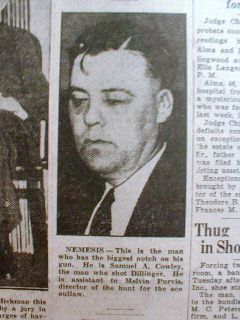  newspaper Gangster JOHN DILLINGER led to his DEATH by WOMAN IN RED