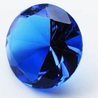 Giant 100mm Cut Glass Cobalt Blue Diamond Jewel Paperweight