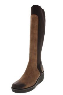 Donald J Pliner NEW Brown Leather Stretch Shaft Wedge Knee High Boots