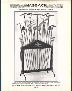 1936 Ad Red Diamond Garden Hand Tool Hardware Store Display Rack Pitch