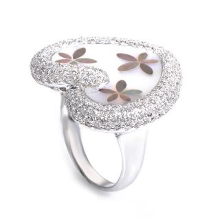 18K White Gold Mother of Pearl Diamond Heart Ring