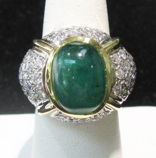 Spectacular Emerald Cab Pave Diamonds Est Dome Ring