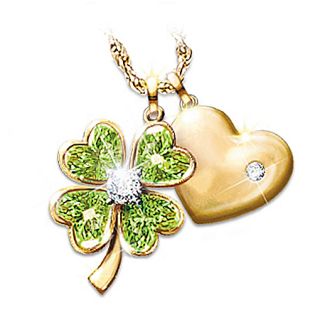 Good Luck Diamond And Peridot Four Leaf Clover Pendant Necklace