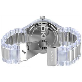 New DKNY Two Tone Clear Silver Acrylic Boyfriend Ladies Watch Bracelet