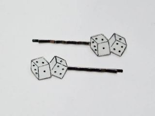 New Pin Up Girl Rockabilly White Dice Hair Bobby Pins